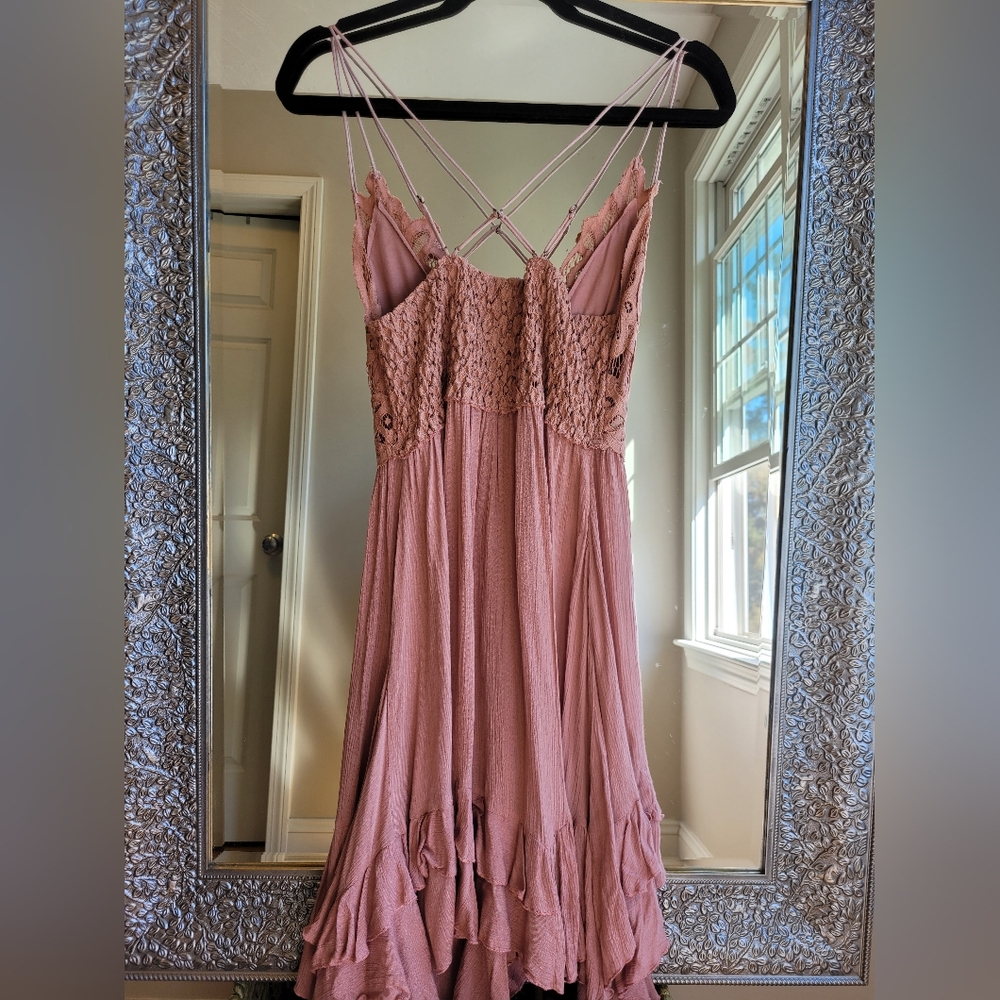 Free People Lg Dusty Rose Pink Lace Dress - Picture 5 of 7